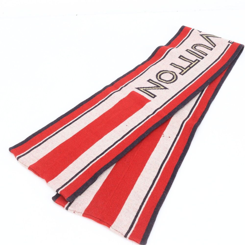 Louis Vuitton Tag Logo Stripe Red Scarf Eem