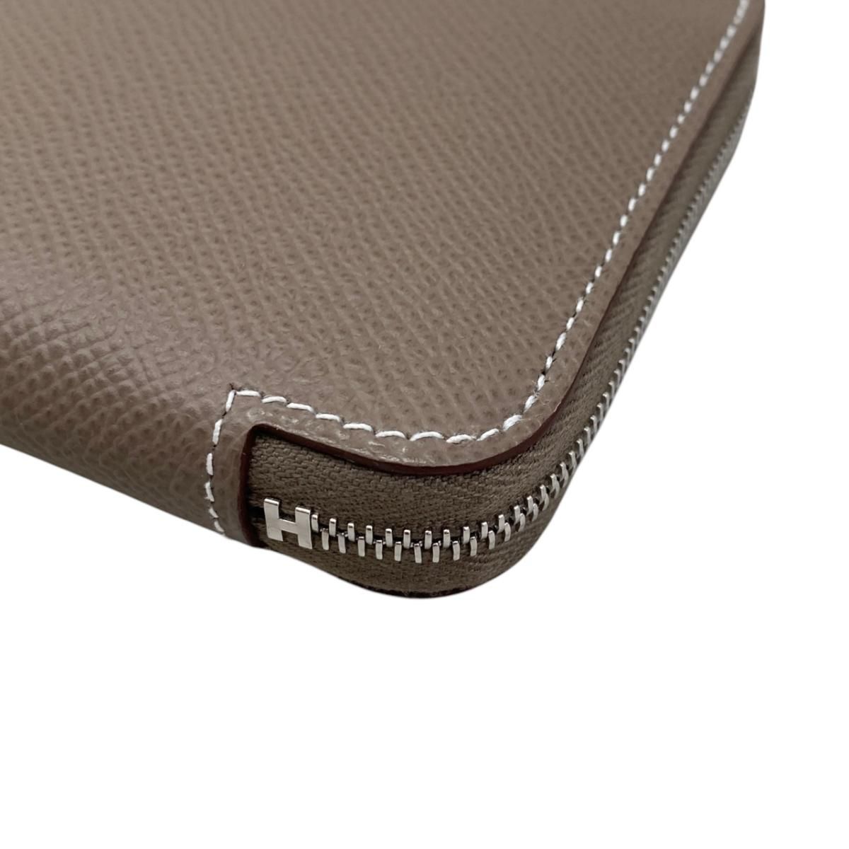 Hermes Card Case Coin Azap Silk in Compact Veau Etoupe Silver