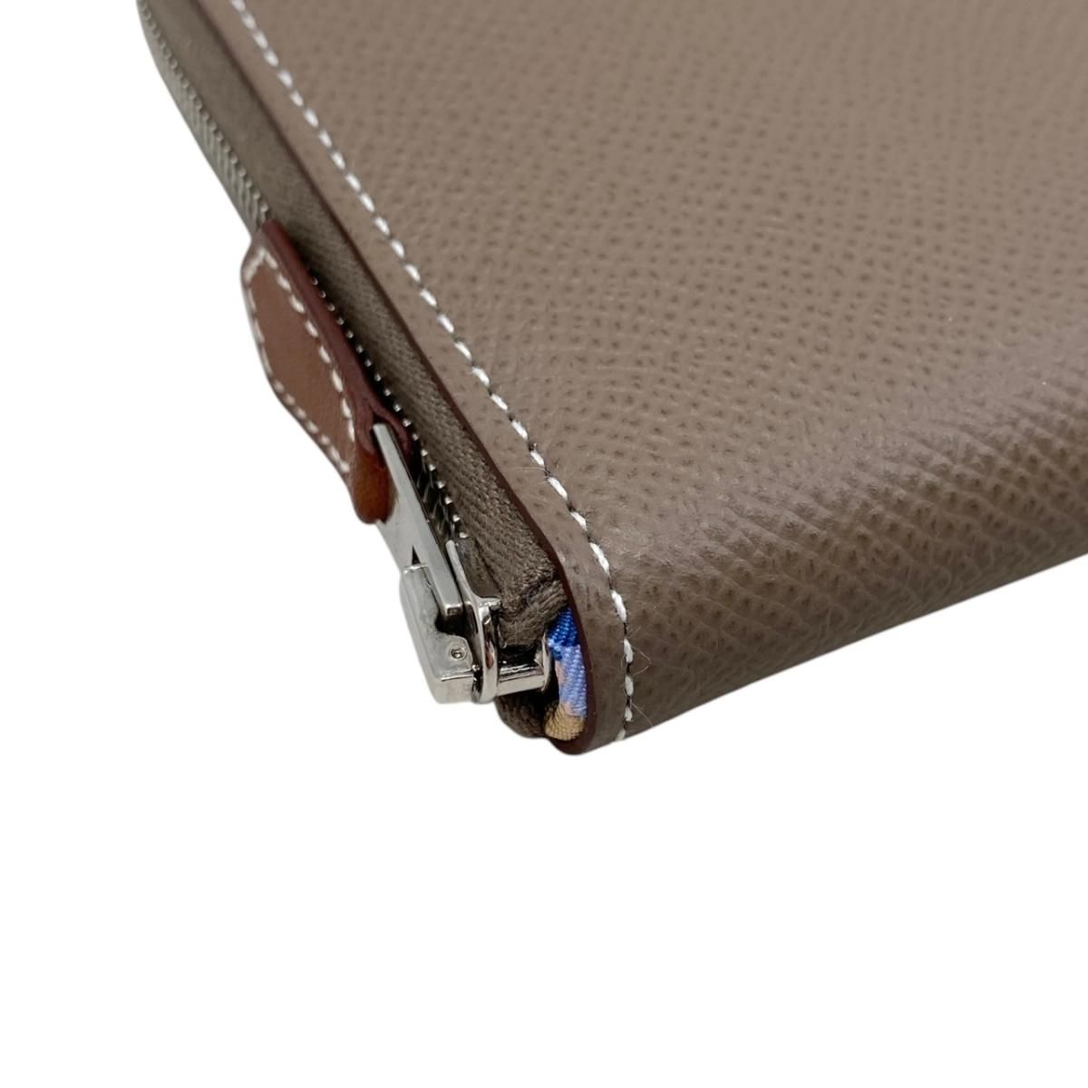 Hermes Card Case Coin Azap Silk in Compact Veau Etoupe Silver