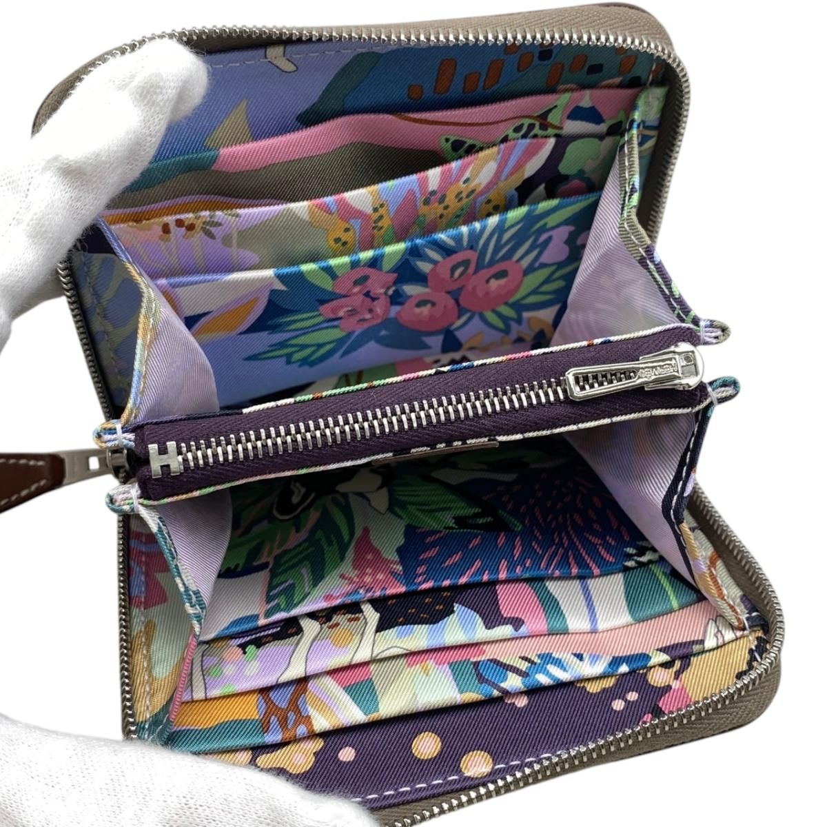 Hermes Card Case Coin Azap Silk in Compact Veau Etoupe Silver