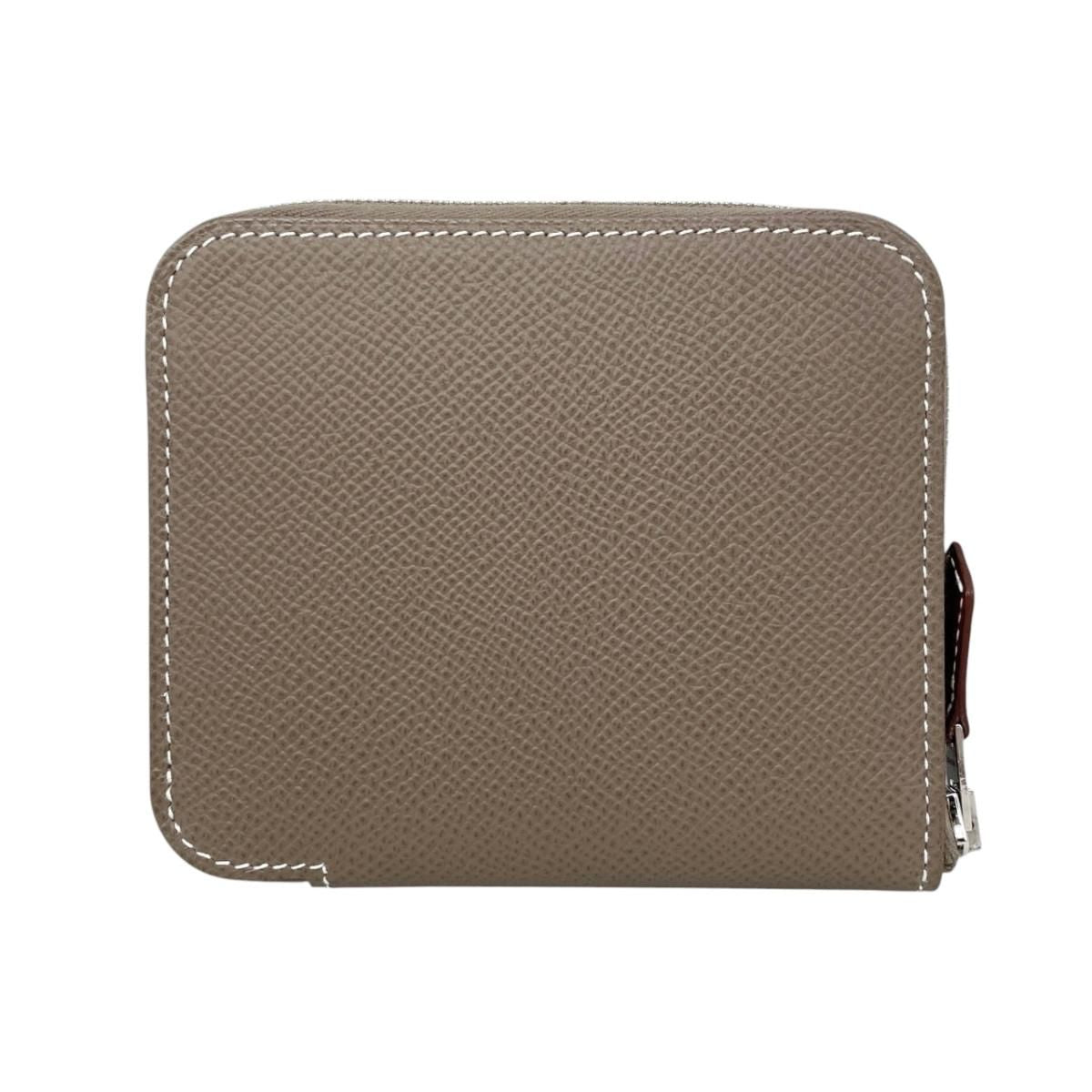 Hermes Card Case Coin Azap Silk in Compact Veau Etoupe Silver