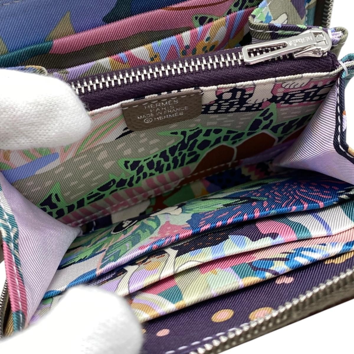 Hermes Card Case Coin Azap Silk in Compact Veau Etoupe Silver