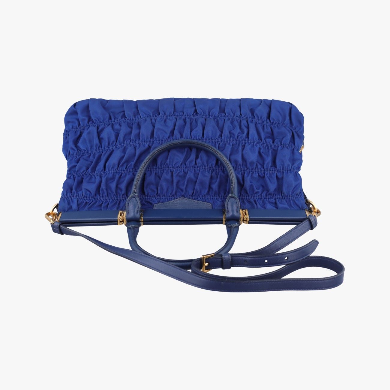 Prada Gathered Bag Blue Nylon Leather