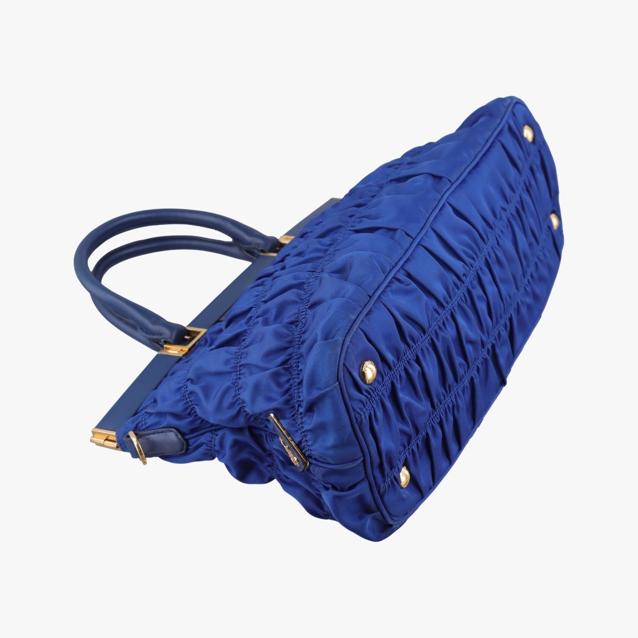 Prada Gathered Bag Blue Nylon Leather