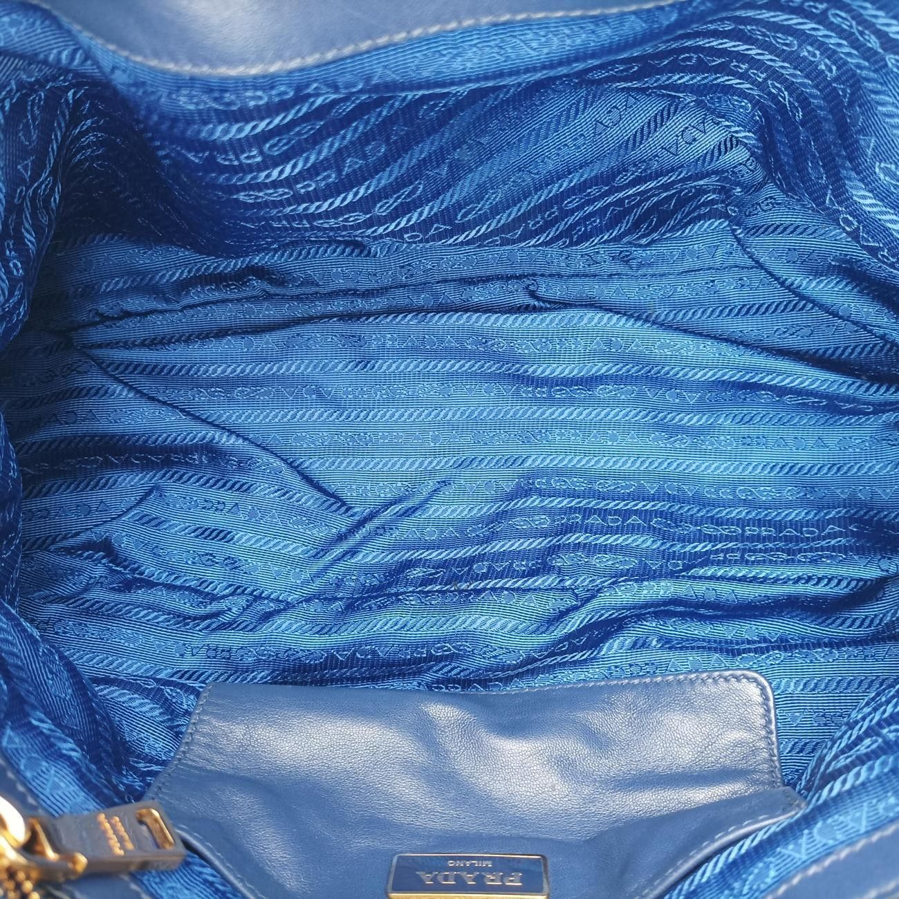 Prada Gathered Bag Blue Nylon Leather