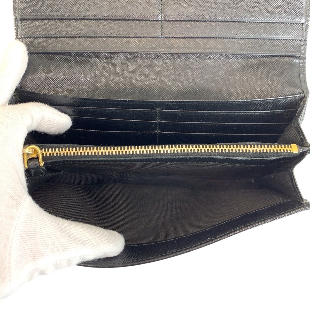 Prada Saffiano Fiocco Ribbon Black Gold Leather Wallet