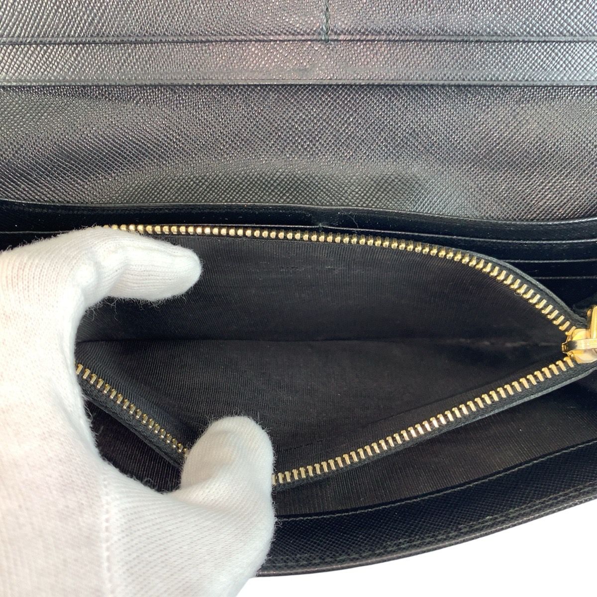 Prada Saffiano Fiocco Ribbon Black Gold Leather Wallet