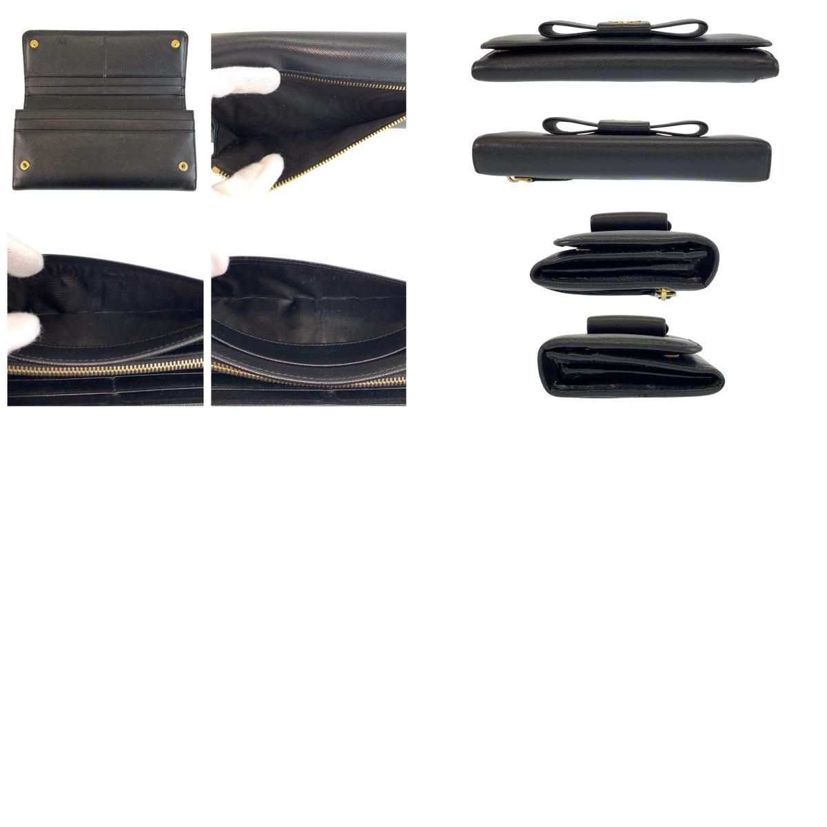 Prada Saffiano Fiocco Ribbon Black Gold Leather Wallet
