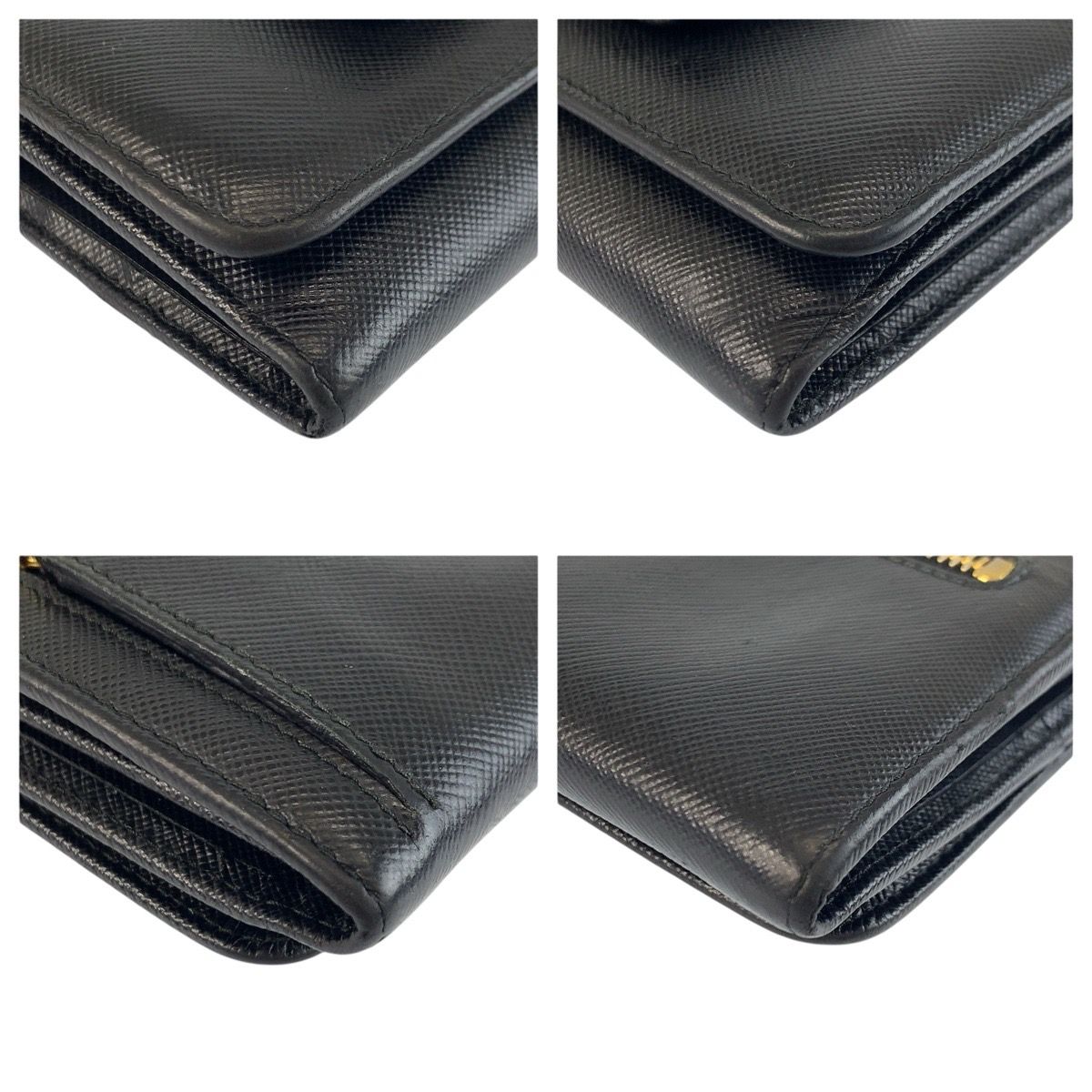 Prada Saffiano Fiocco Ribbon Black Gold Leather Wallet