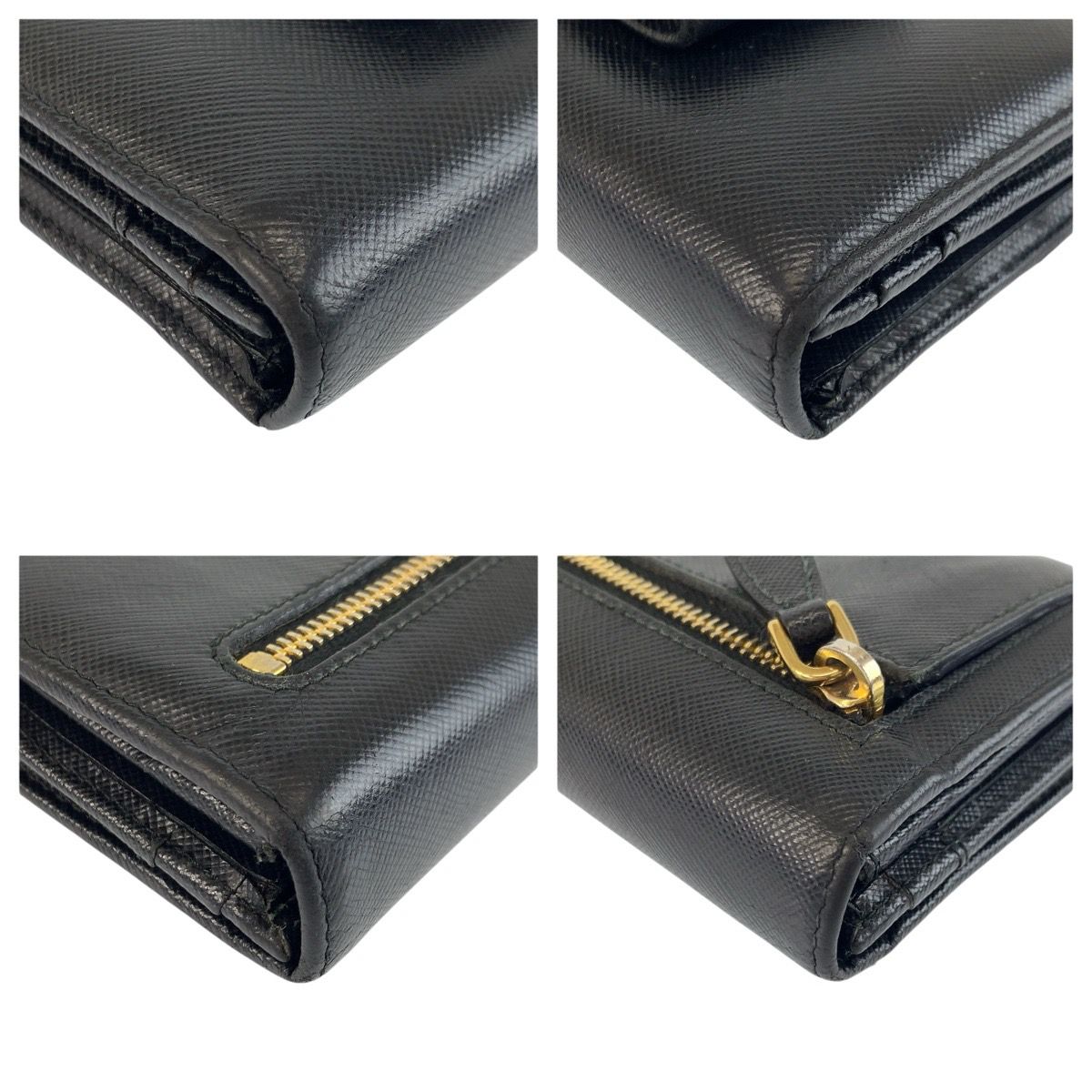 Prada Saffiano Fiocco Ribbon Black Gold Leather Wallet