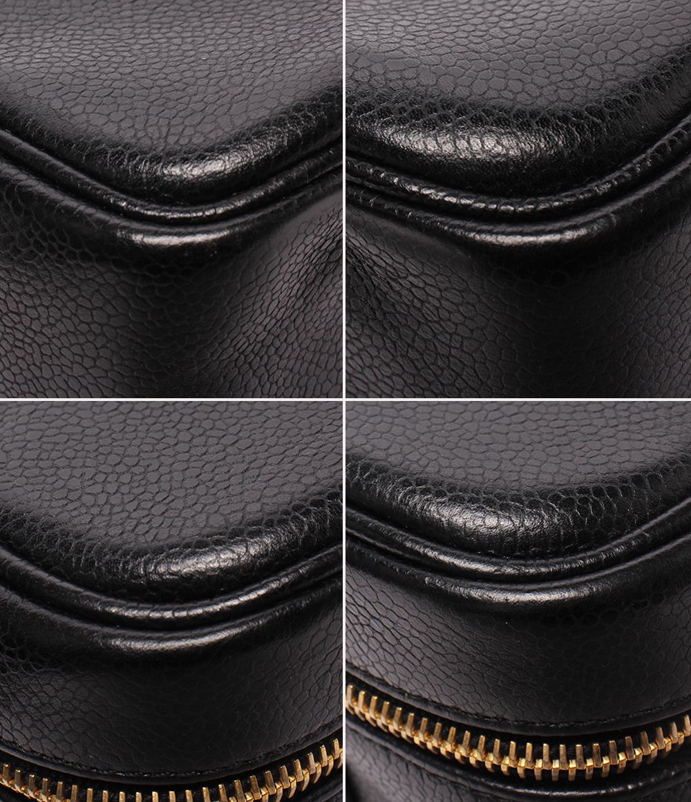 Chanel 2-Way Vanity Shoulder Bag Crossbody CC Logo Caviar Leather Gold No 5