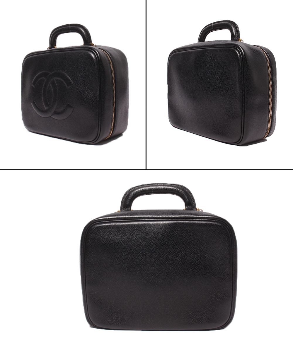 Chanel 2-Way Vanity Shoulder Bag Crossbody CC Logo Caviar Leather Gold No 5