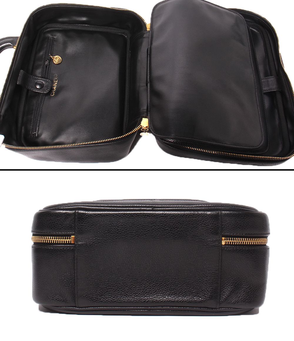 Chanel 2-Way Vanity Shoulder Bag Crossbody CC Logo Caviar Leather Gold No 5