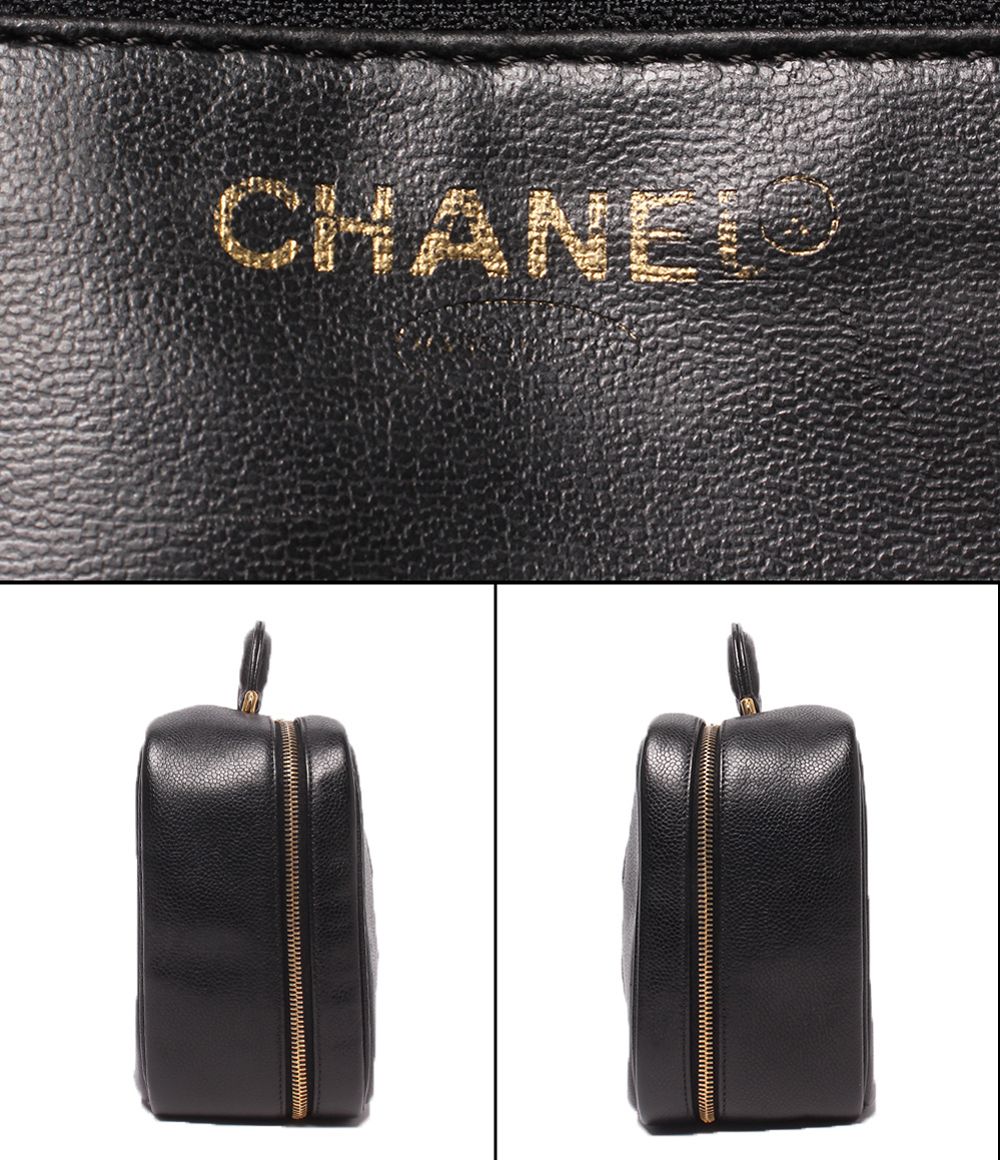 Chanel 2-Way Vanity Shoulder Bag Crossbody CC Logo Caviar Leather Gold No 5