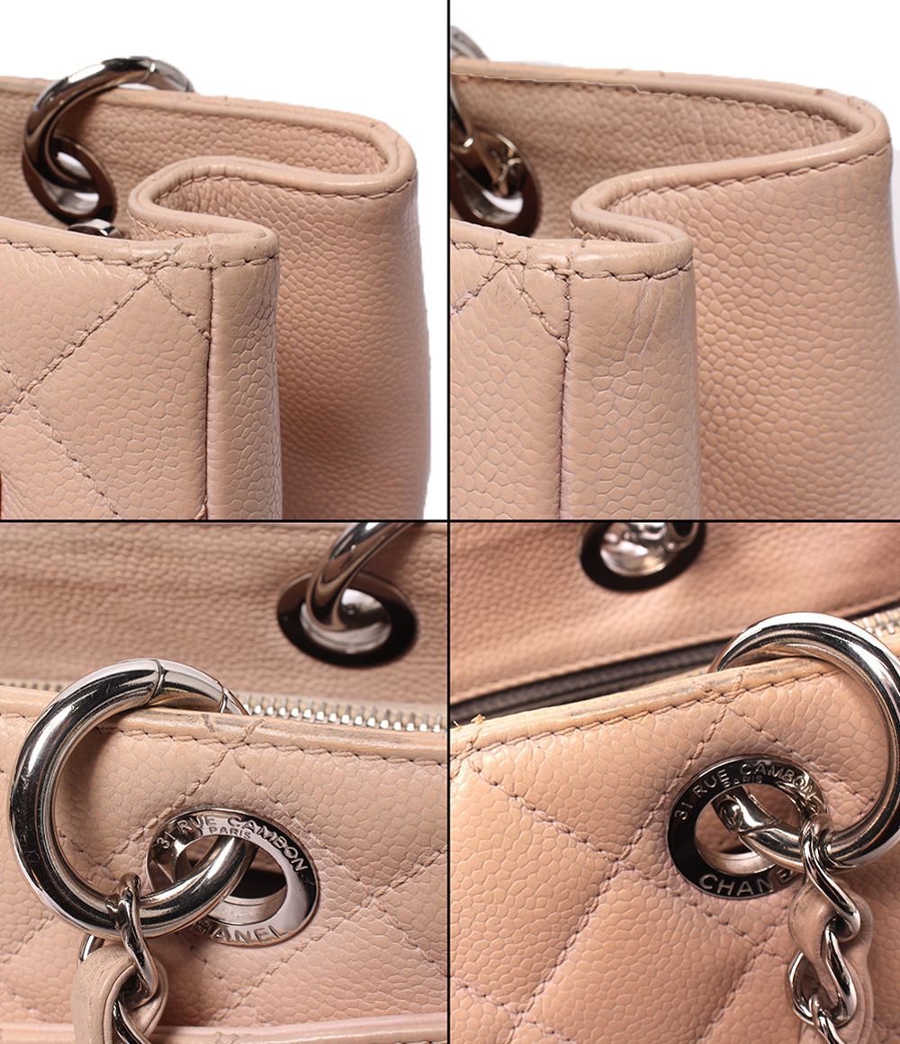 Chanel Chain Tote Silver Caviar Leather Grand Shopping GST