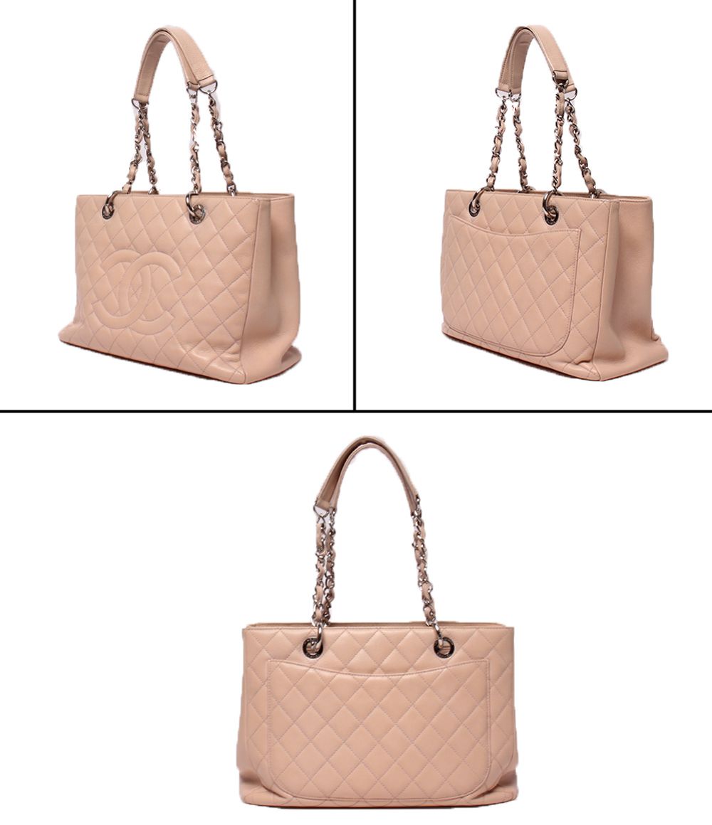 Chanel Chain Tote Silver Caviar Leather Grand Shopping GST