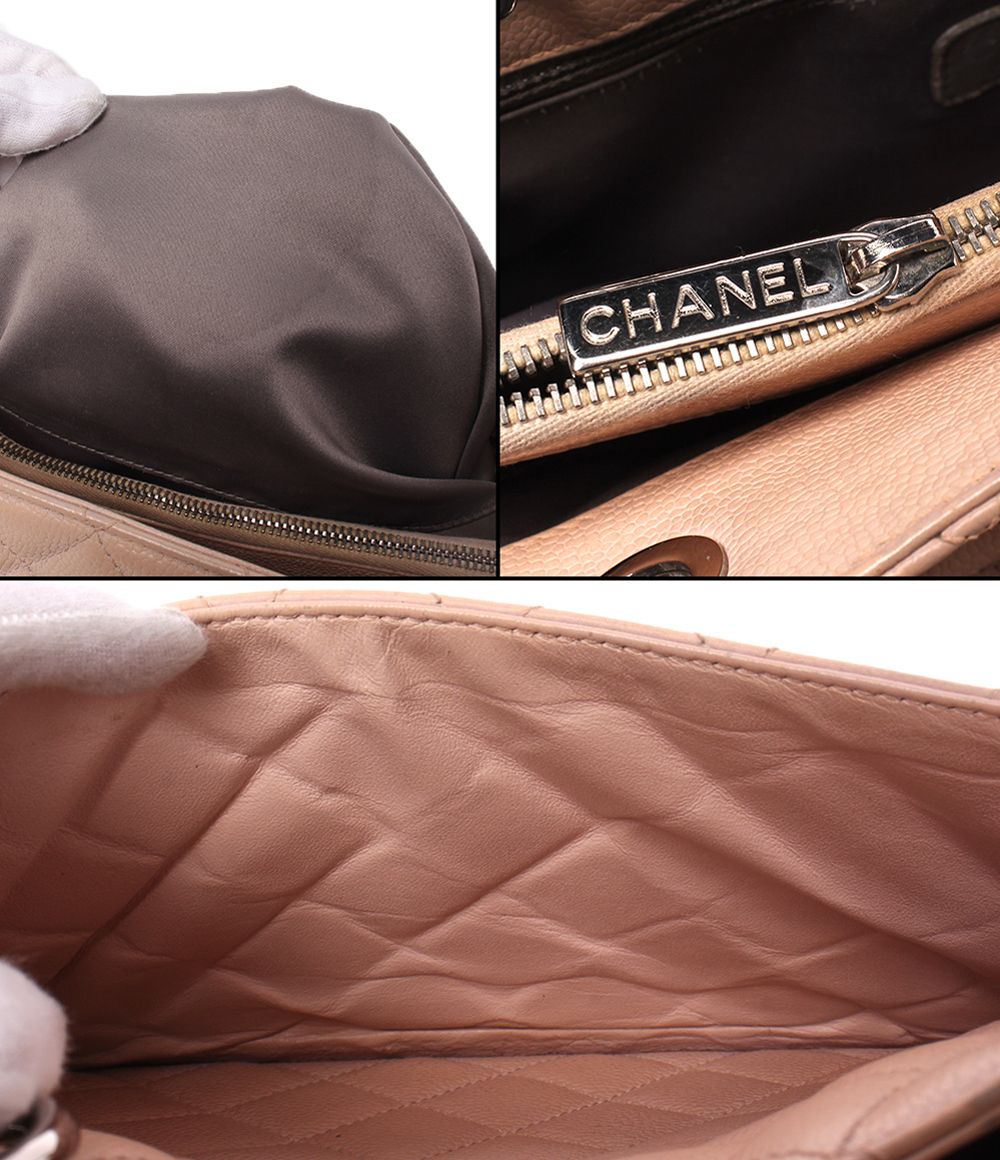 Chanel Chain Tote Silver Caviar Leather Grand Shopping GST
