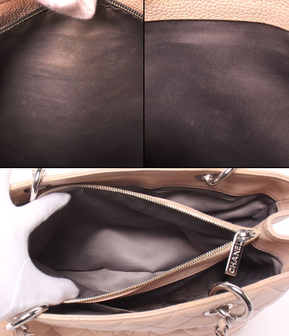 Chanel Chain Tote Silver Caviar Leather Grand Shopping GST