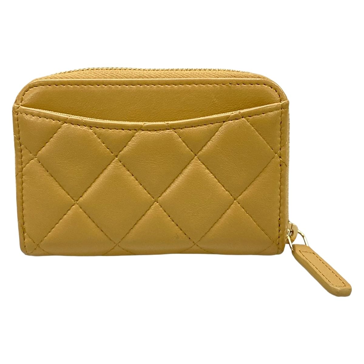 Chanel Coin Case Classic Zip Purse Quilted Beige Gold Zip Around Lambskin