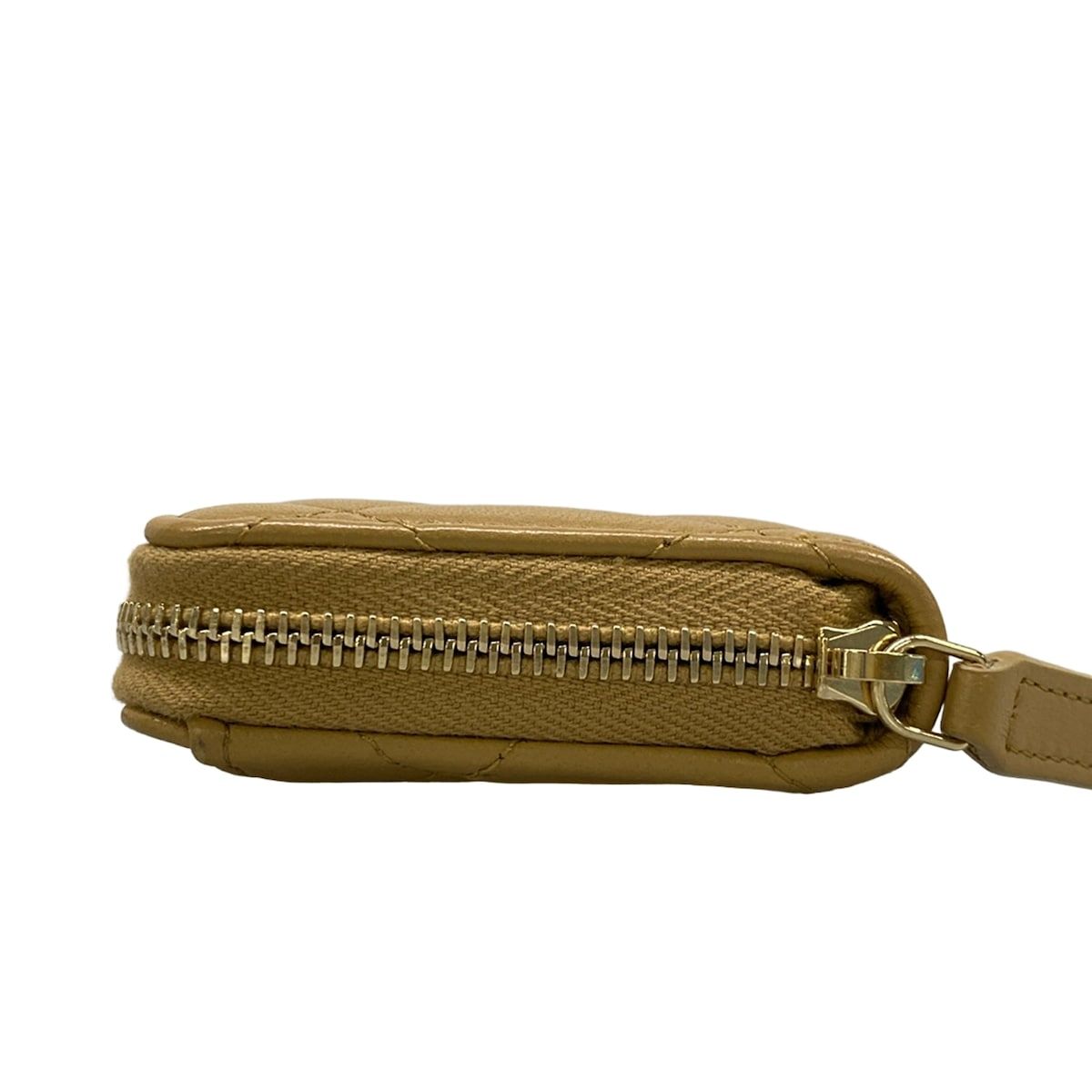 Chanel Coin Case Classic Zip Purse Quilted Beige Gold Zip Around Lambskin
