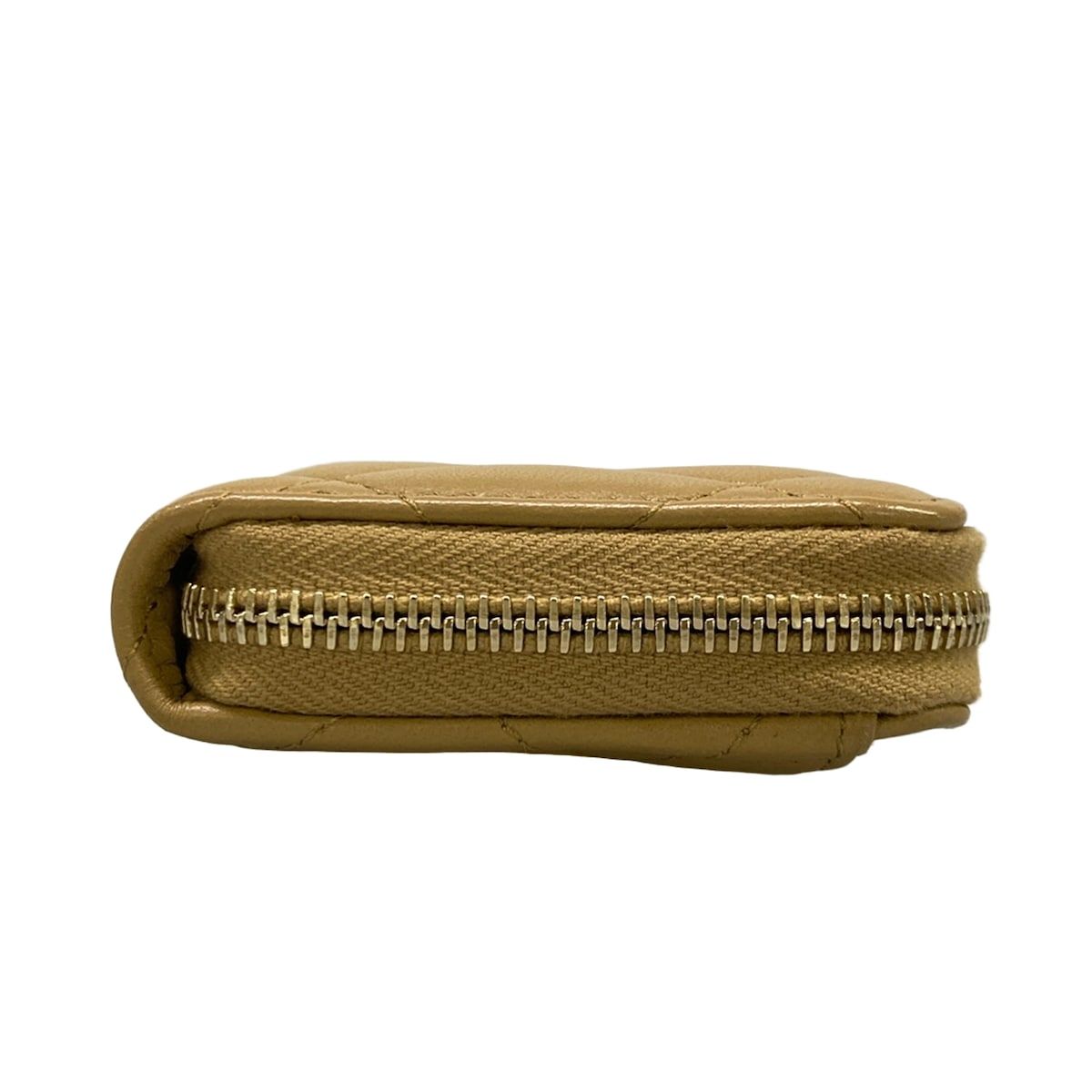 Chanel Coin Case Classic Zip Purse Quilted Beige Gold Zip Around Lambskin
