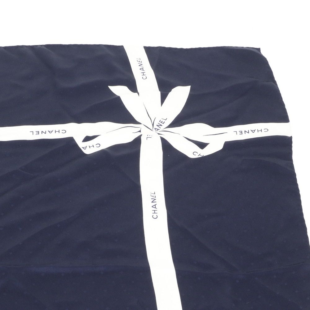 Chanel Ribbon Dot Scarf Navy Eem