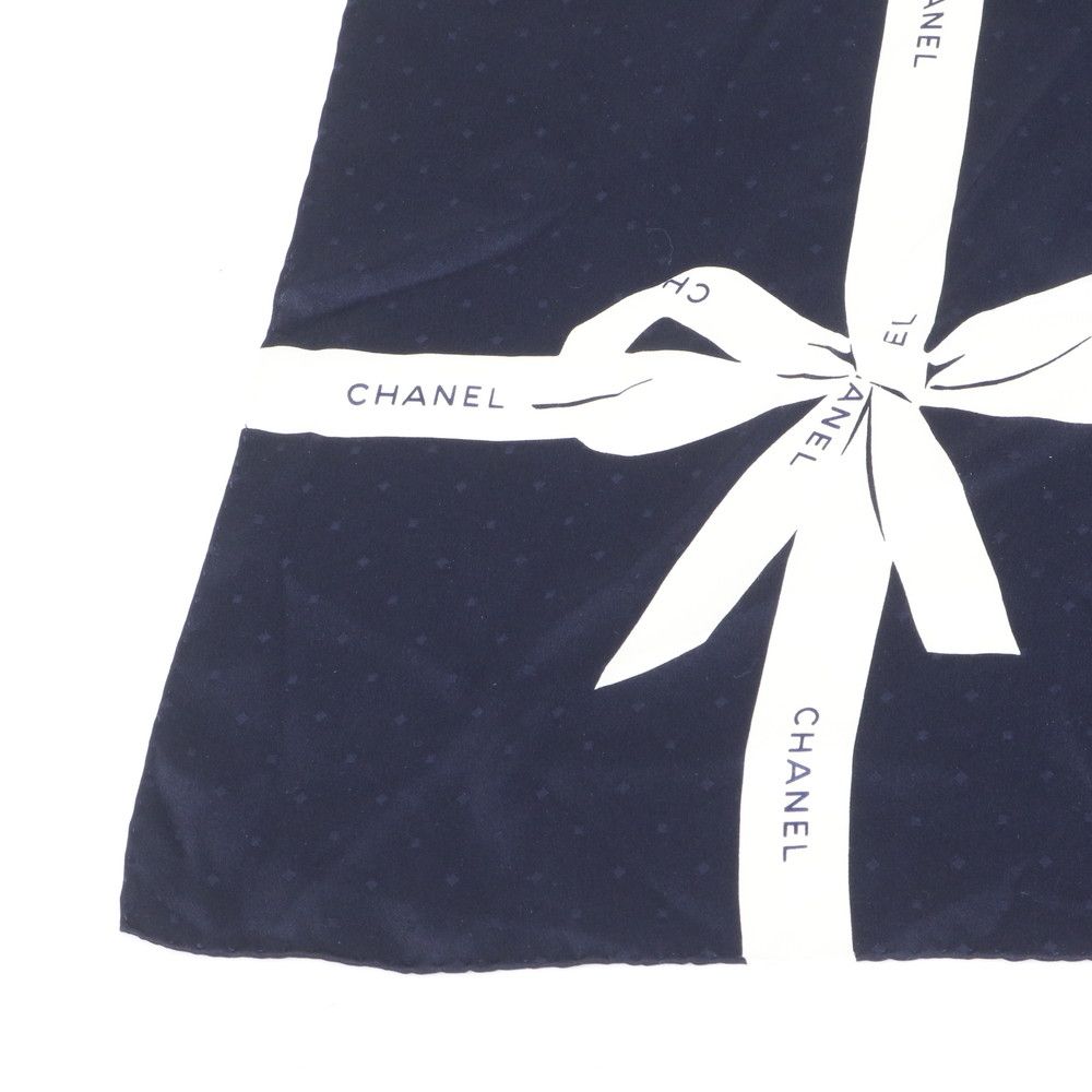 Chanel Ribbon Dot Scarf Navy Eem