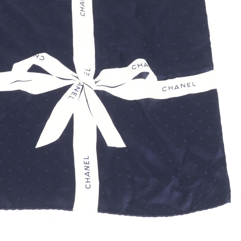 Chanel Ribbon Dot Scarf Navy Eem