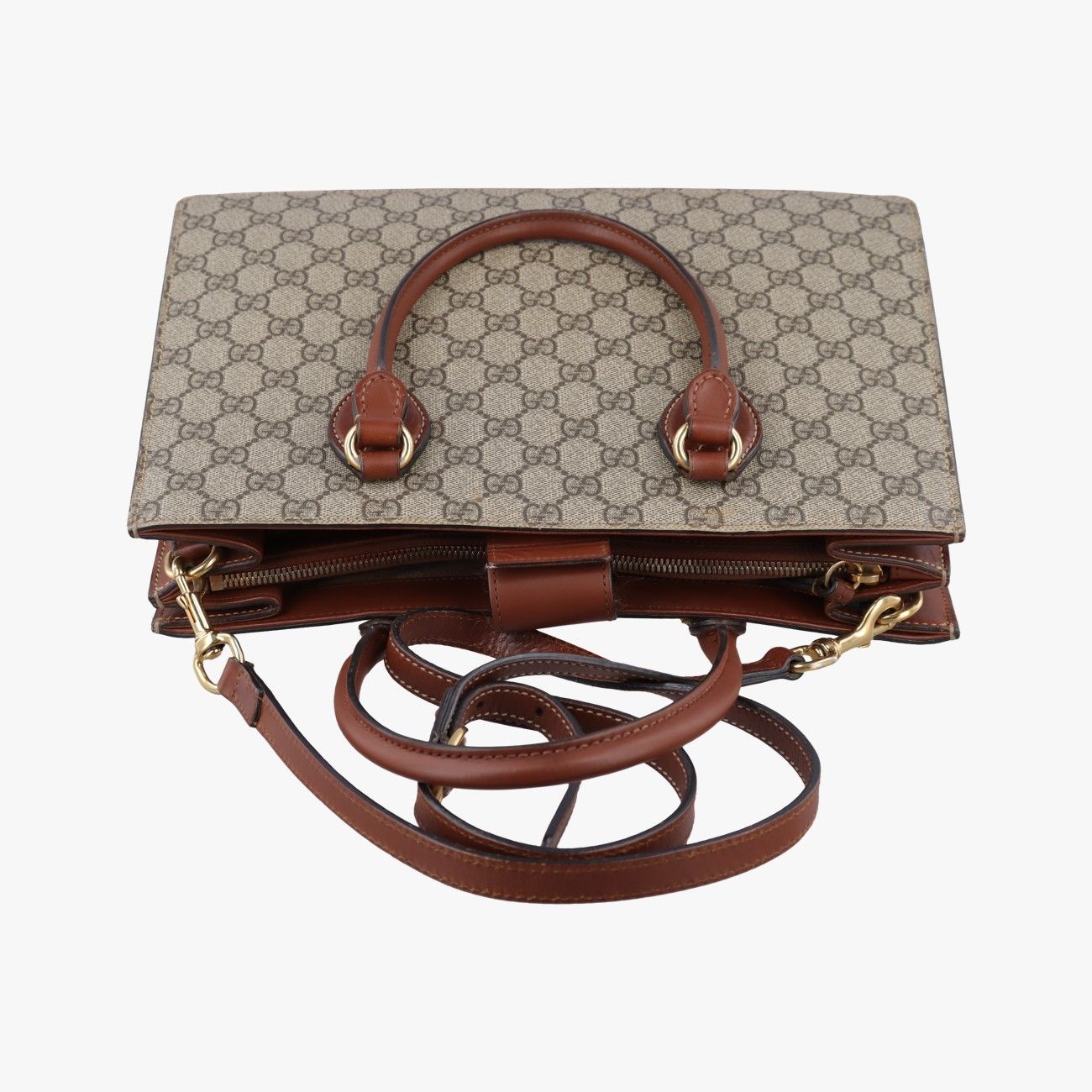 Gucci GG Supreme Beige Brown Canvas Leather Tote