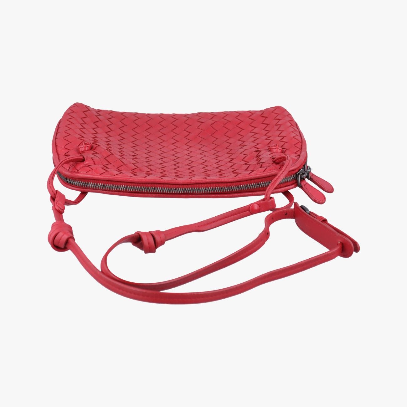 Bottega Veneta Nodini Intrecciato Red Lambskin Messenger Bag