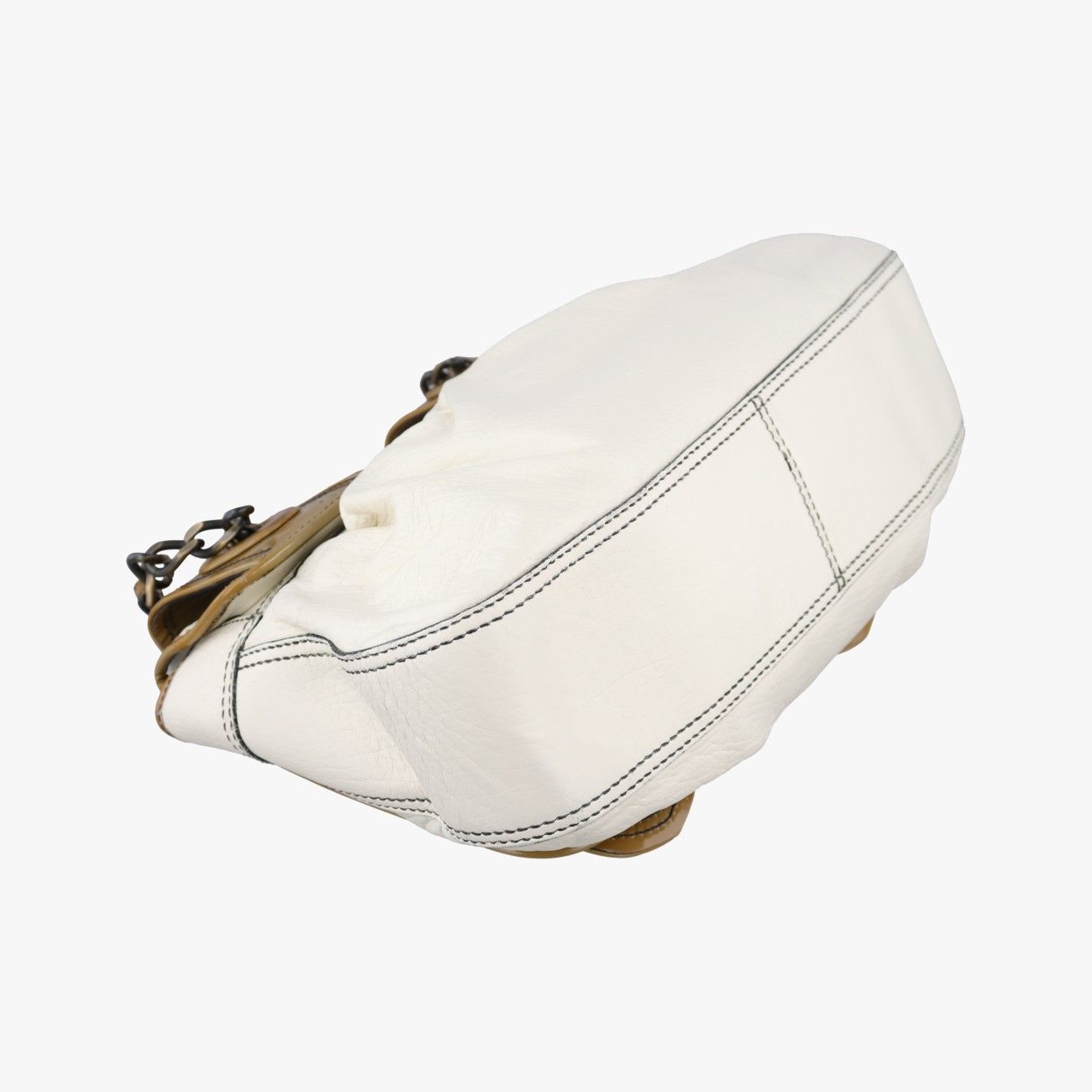Fendi b Bag White Brown Leather Patent 001