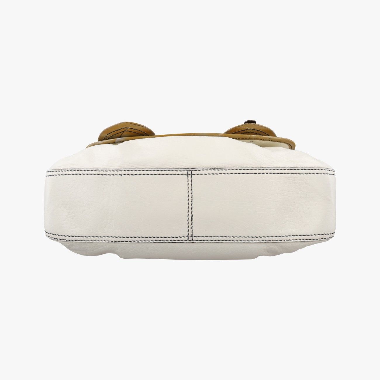 Fendi b Bag White Brown Leather Patent 001