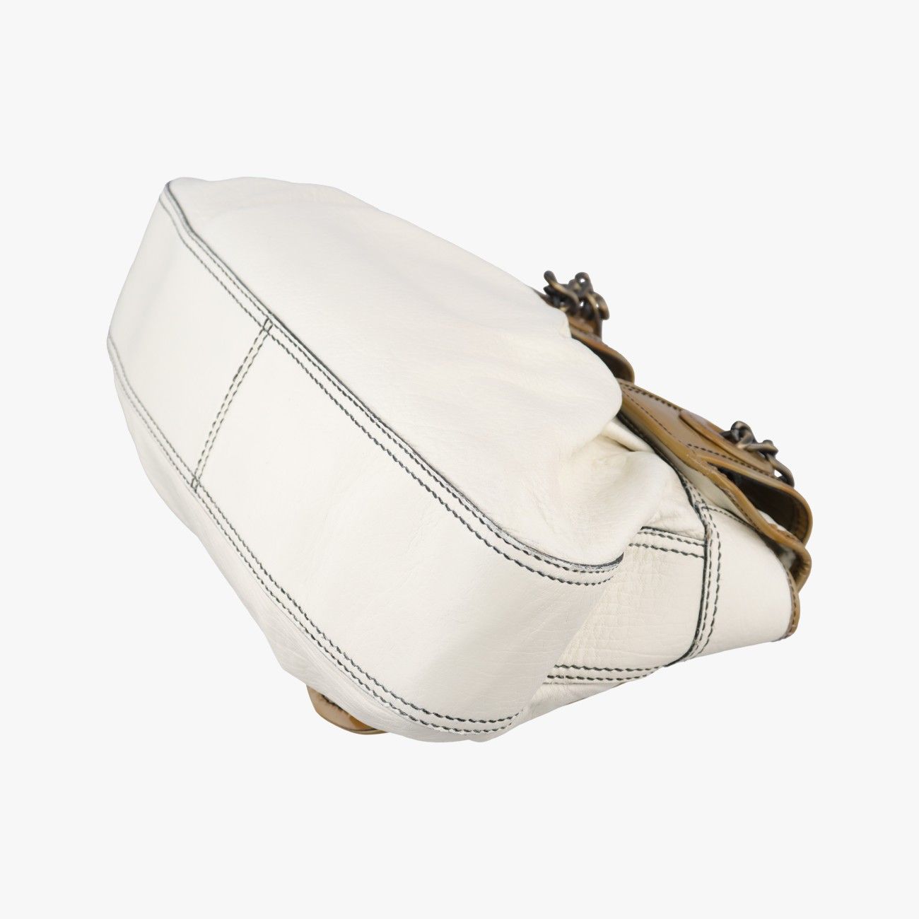 Fendi b Bag White Brown Leather Patent 001