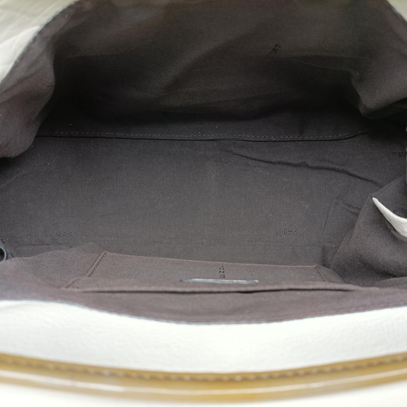 Fendi b Bag White Brown Leather Patent 001