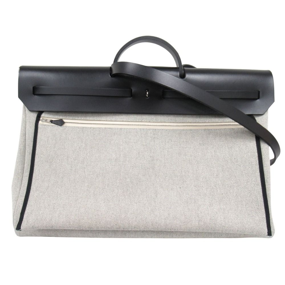 Hermes Herbag Zip 50 Cabin 2-Way Hand Shoulder Chaine D'ancre Ecru Black Handbag
