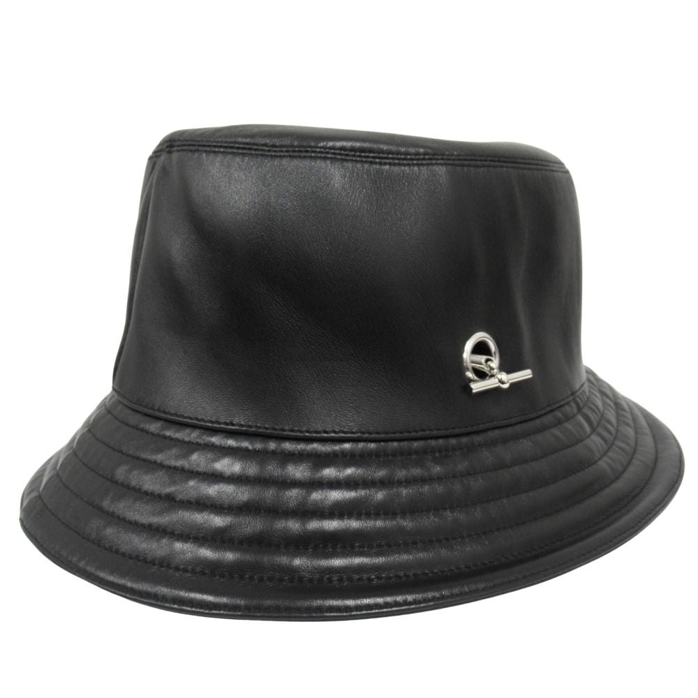 Hermes Glenan Lambskin Bucket Hat Series Lining Cashmere Silver 58 Black