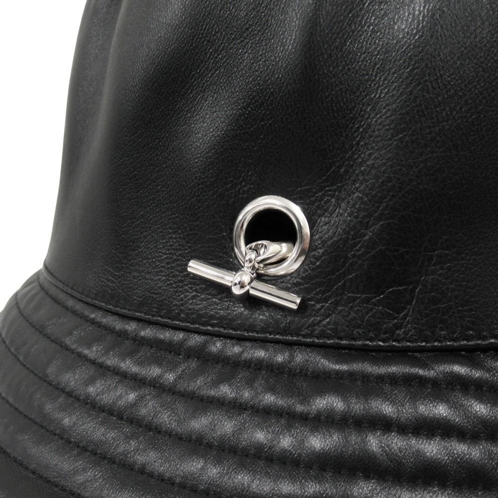 Hermes Glenan Lambskin Bucket Hat Series Lining Cashmere Silver 58 Black