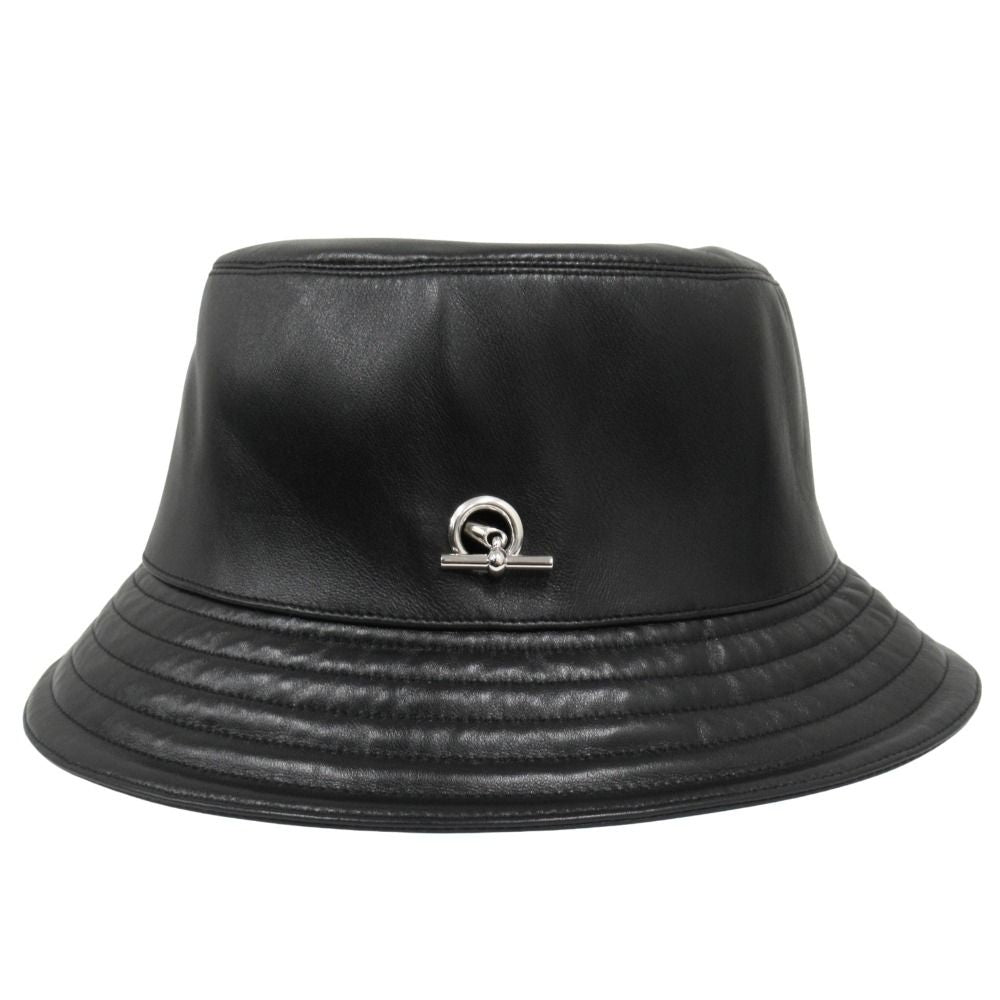 Hermes Glenan Lambskin Bucket Hat Series Lining Cashmere Silver 58 Black
