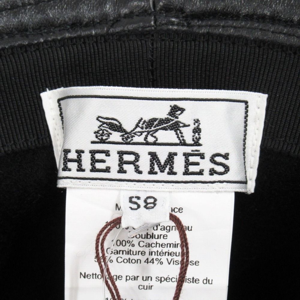 Hermes Glenan Lambskin Bucket Hat Series Lining Cashmere Silver 58 Black