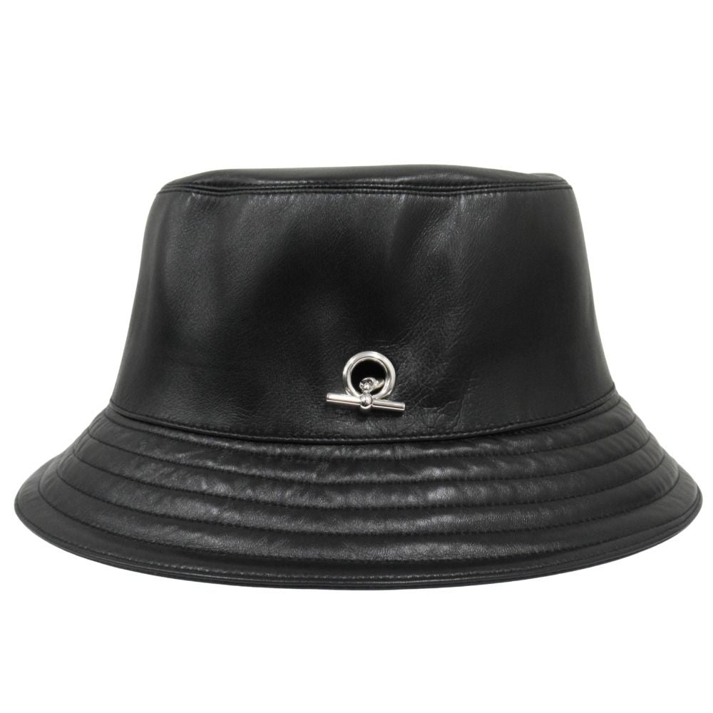 Hermes Glenan Lambskin Bucket Hat Series Lining Cashmere Silver 58 Black