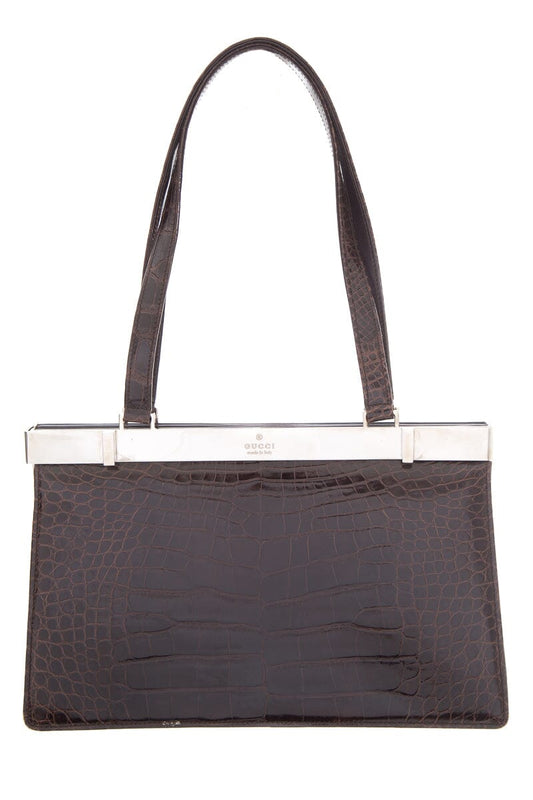 Gucci Brown Crocodile Tom Ford Era Top Handle Handbag