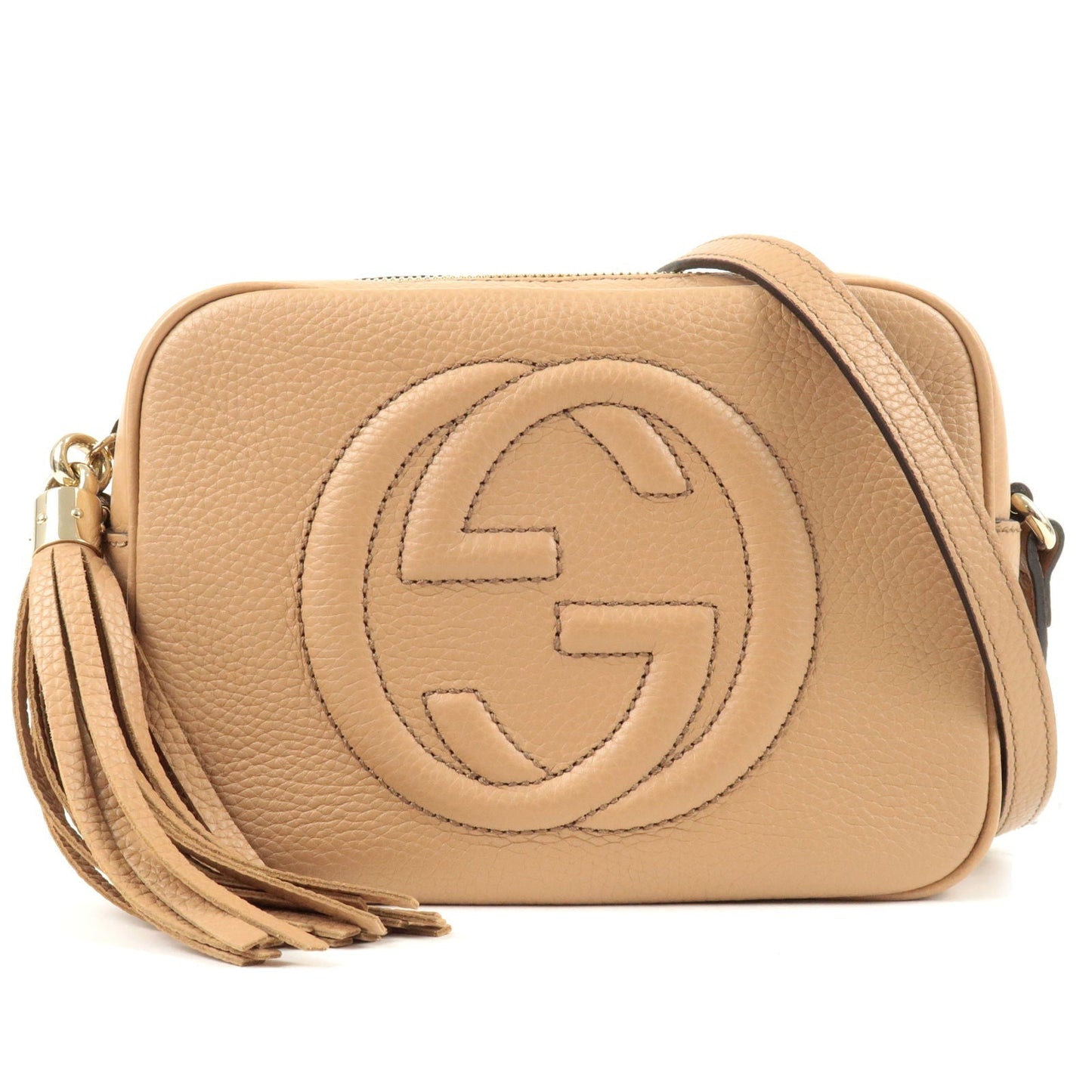 GUCCI Canvas Leather Small Disco Shoulder Bag Beige 308364
