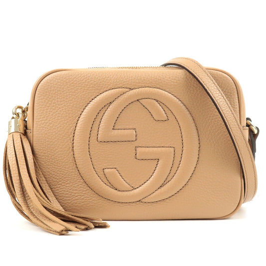 GUCCI Canvas Leather Small Disco Shoulder Bag Beige 308364