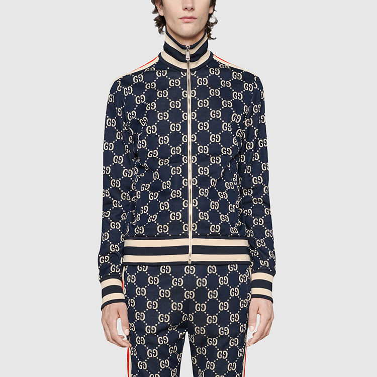 GUCCI Classic GG Cotton Jacquard Zipper Jacket Unisex Blue 496919-X9V05-4245