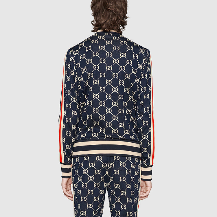 GUCCI Classic GG Cotton Jacquard Zipper Jacket Unisex Blue 496919-X9V05-4245