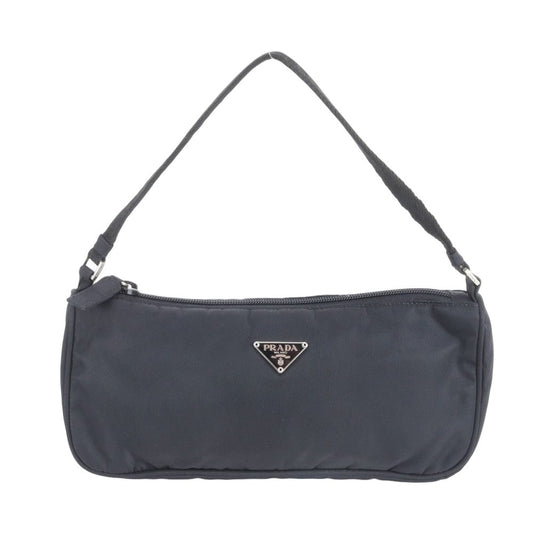 Prada Tessuto Nylon Triangle Logo Leather Handbag Pouch Black