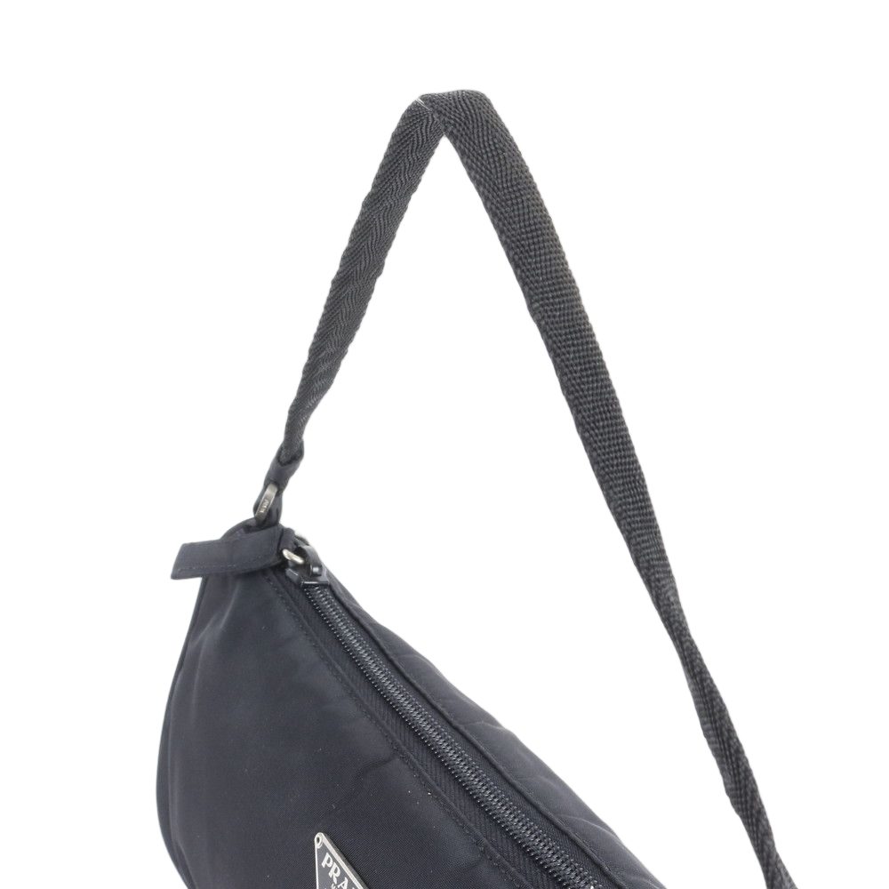 Prada Tessuto Nylon Triangle Logo Leather Handbag Pouch Black