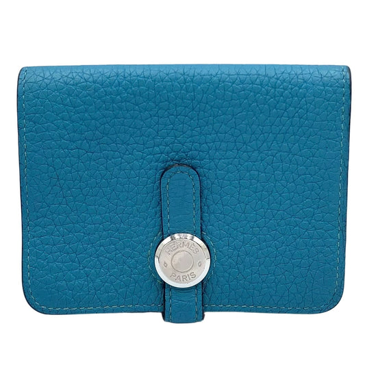 Hermes Dogon Coin Case Taurillon Leather Blue Card Silver