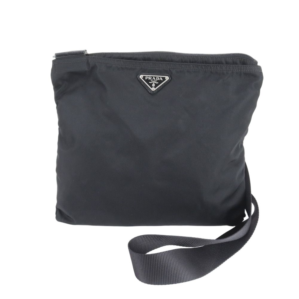 Prada Tessuto Nylon Triangle Logo Leather Shoulder Bag Crossbody Messenger