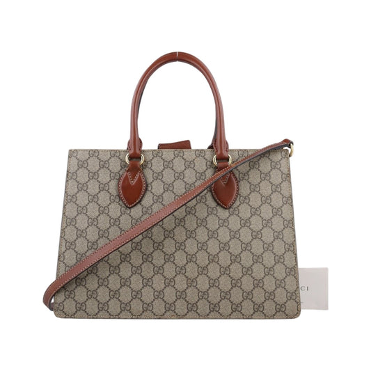 Gucci GG Supreme Beige Brown Canvas Leather Tote